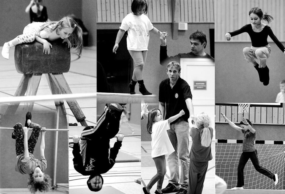 Fast 40 Mädchen und Jungen machten mit beim des Kinderturnabzeichens, das die Sportjugend im Stadtsportverband und der Castroper TV schon zum elften Mal gemeinsam veranstalteten. RN-Fotos/Montage: Stipke